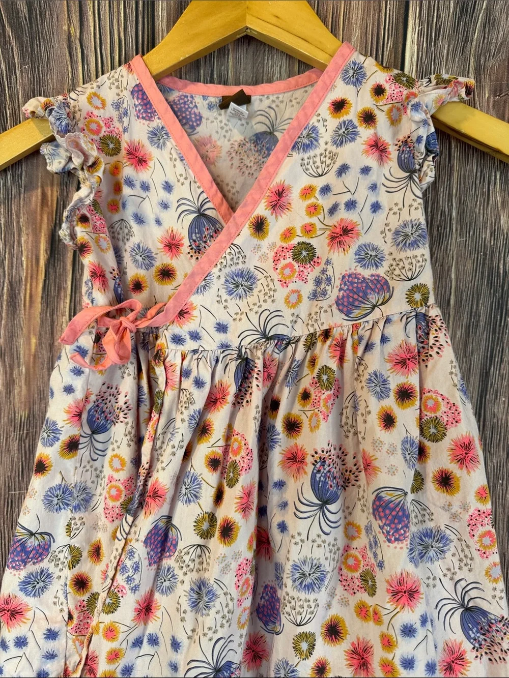 Tea Collection White Floral Wrap Dress with Pink Trim and Multicolor Blooms